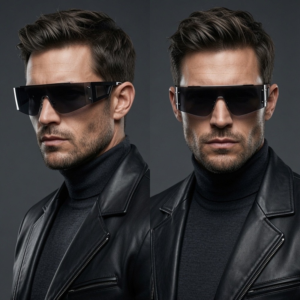Men‎ Sunglasses Rimless Shield Style High Fashion Events Sleek Futuristic Shape